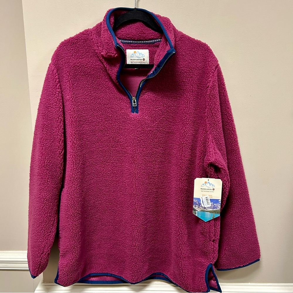 Mountain & Isles Sz L Magenta Fleece Sherpa 1/4 Zip Pullover Jacket NWT